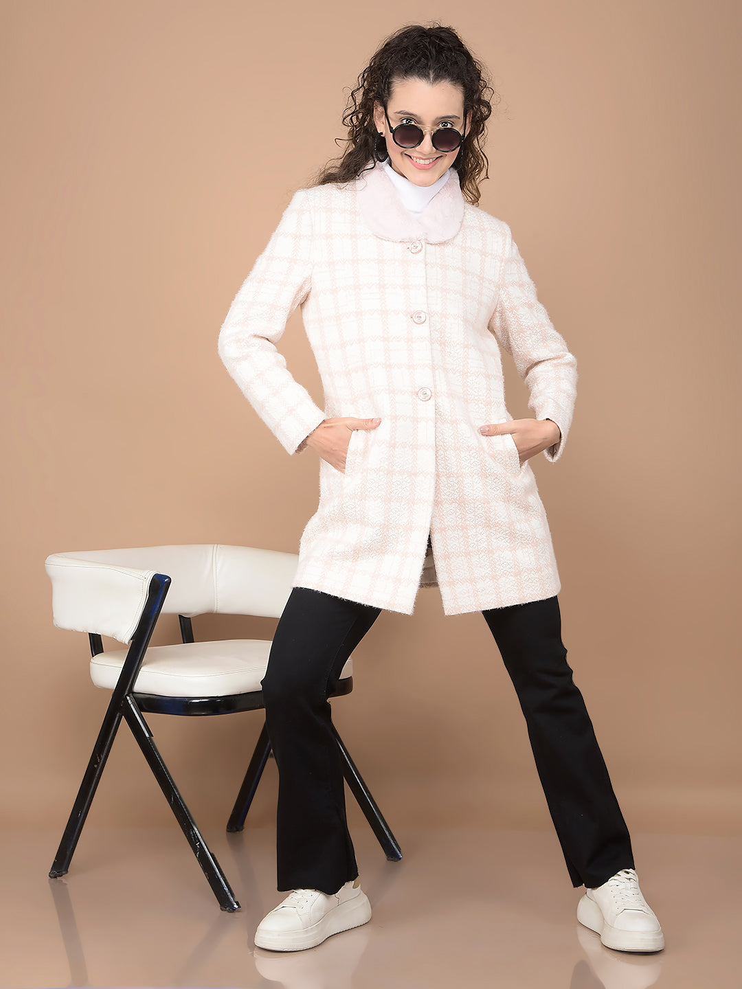 Pink Checked Longline Overcoat