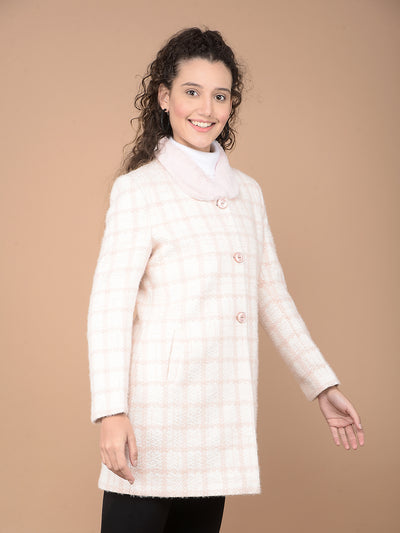 Pink Checked Longline Overcoat-Women Coats-Crimsoune Club