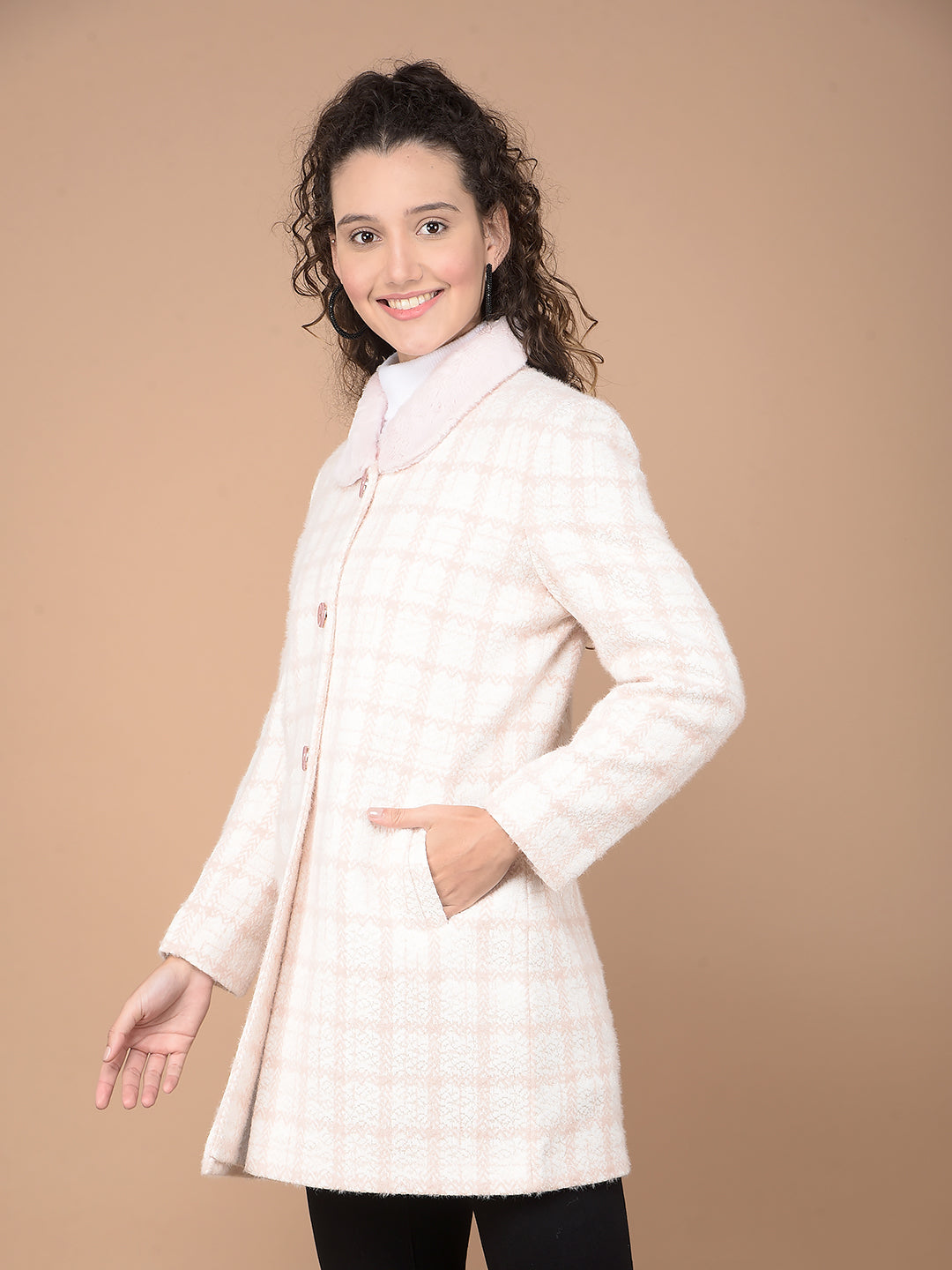 Pink Checked Longline Overcoat