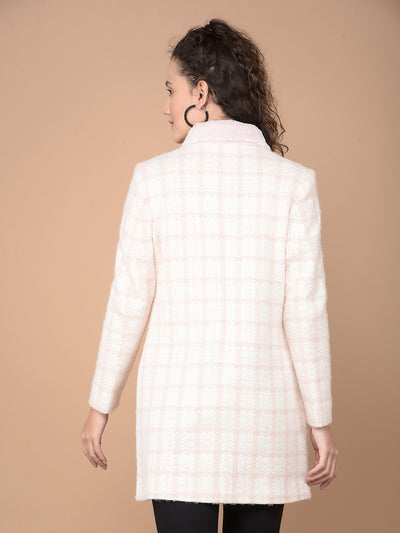 Pink Checked Longline Overcoat-Women Coats-Crimsoune Club