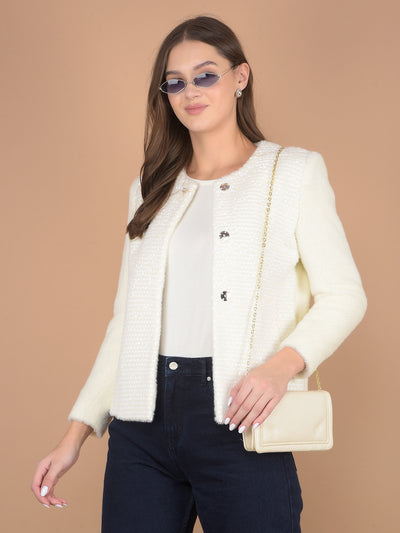 White Embellished Coat-Women Coats-Crimsoune Club