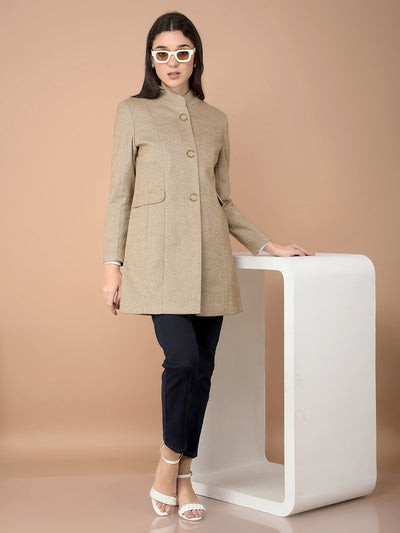 Brown Mid-Thigh Length Overcoat