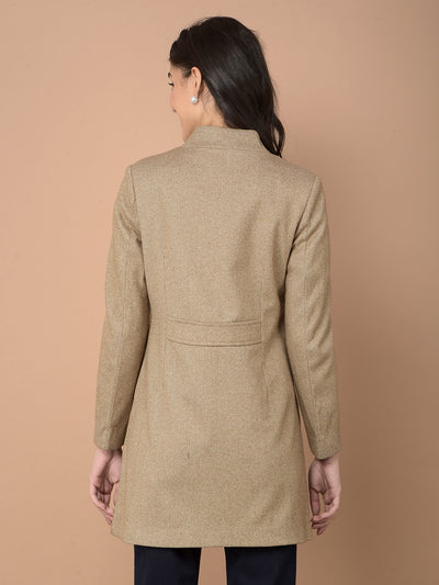 Brown Mid-Thigh Length Overcoat-Women Coats-Crimsoune Club