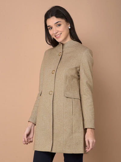 Brown Mid-Thigh Length Overcoat-Women Coats-Crimsoune Club