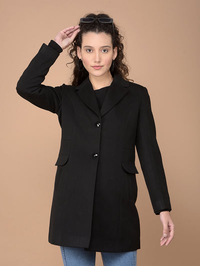 Black Longline Overcoat-Women Coats-Crimsoune Club