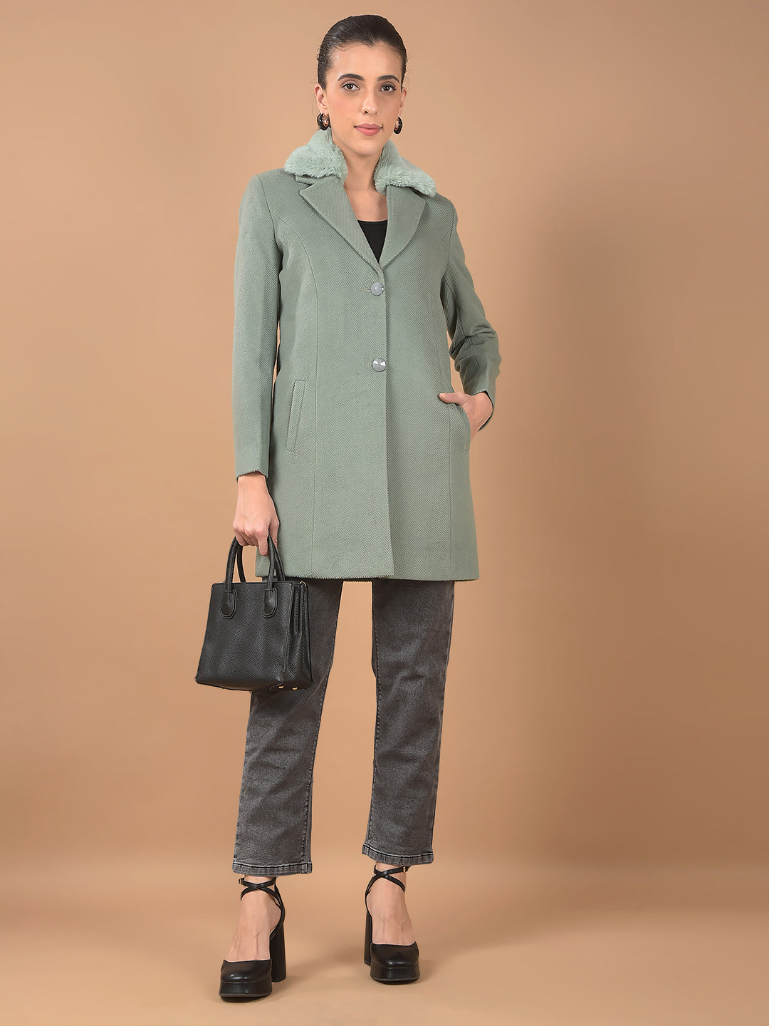 Green Notched Lapel Long Length Overcoat