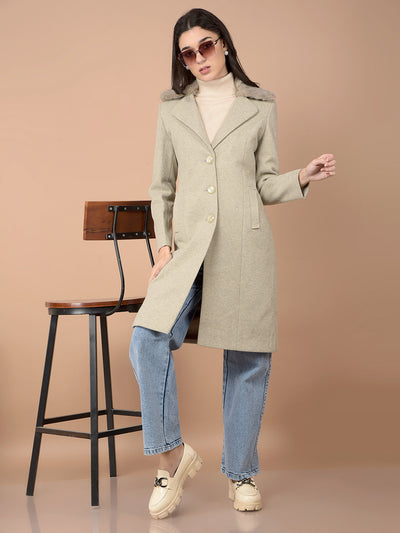 Beige Knee-Length Overcoat-Women Coats-Crimsoune Club