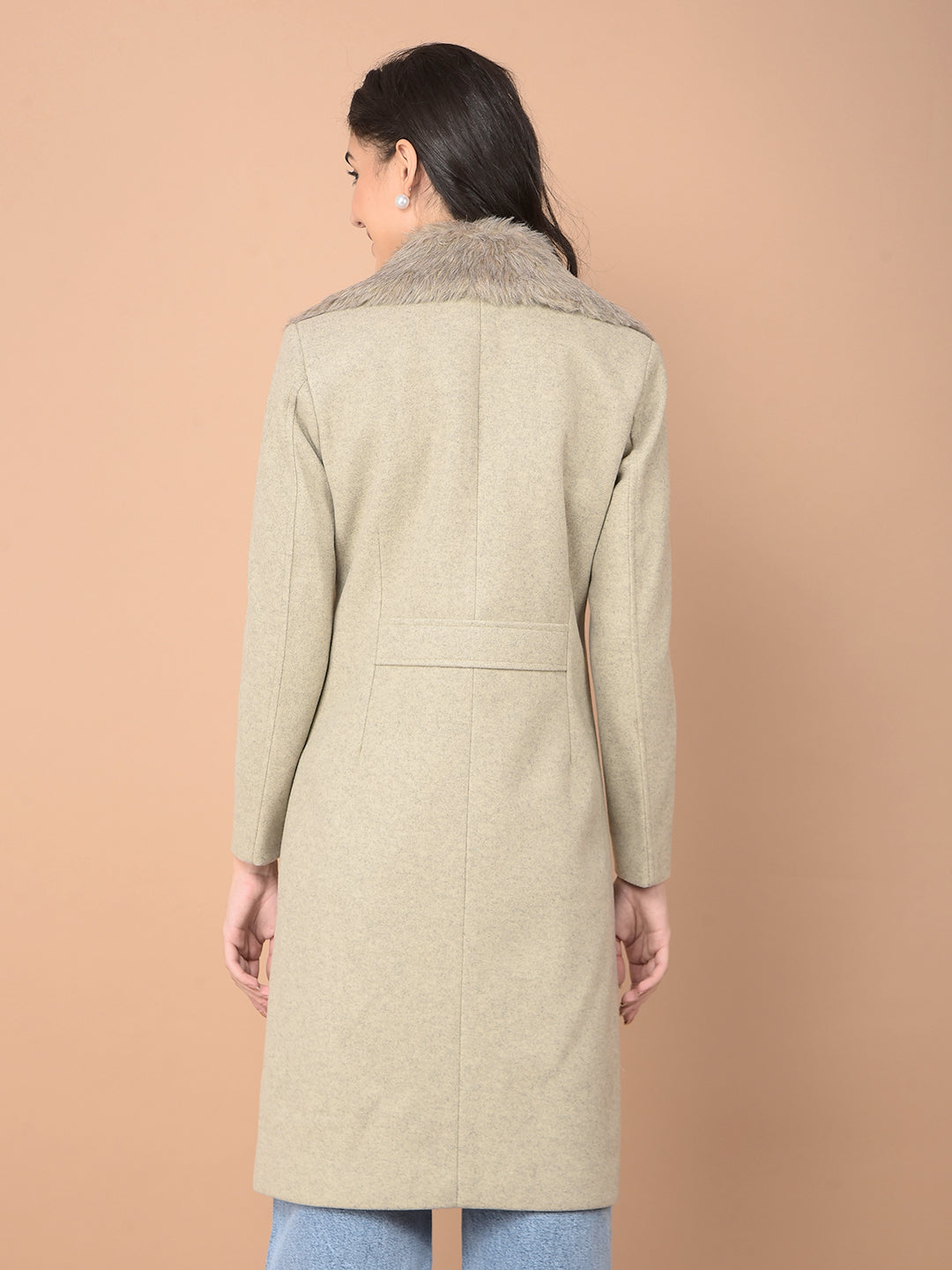 Beige Knee-Length Overcoat-Women Coats-Crimsoune Club