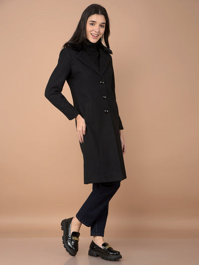 Black Knee-Length Overcoat-Women Coats-Crimsoune Club