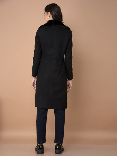 Black Knee-Length Overcoat-Women Coats-Crimsoune Club