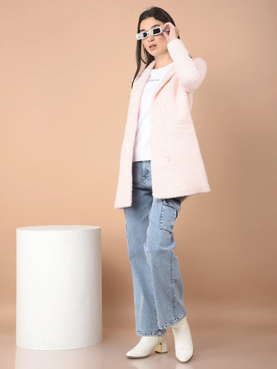 Pink Jacquard Double-Breasted Overcoat-Women Coats-Crimsoune Club