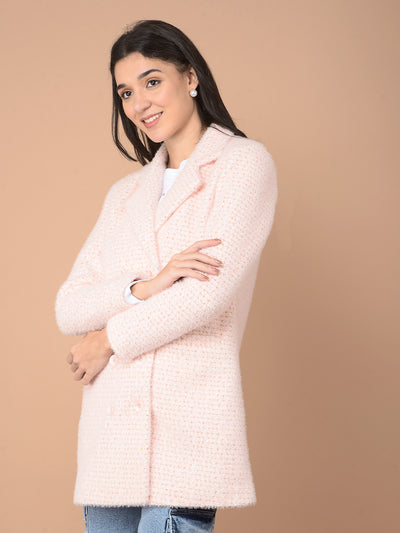 Pink Jacquard Double-Breasted Overcoat