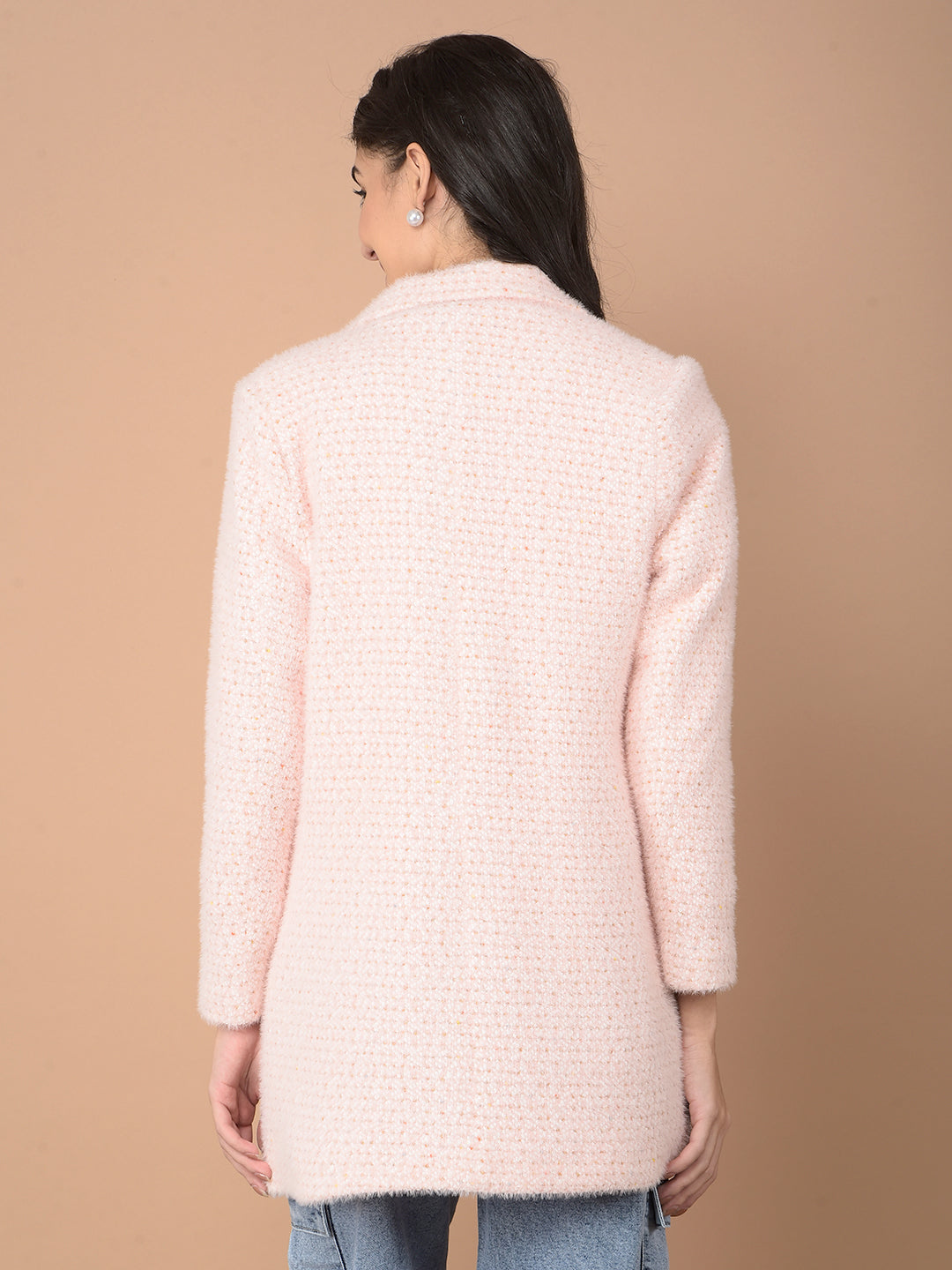 Pink Jacquard Double-Breasted Overcoat