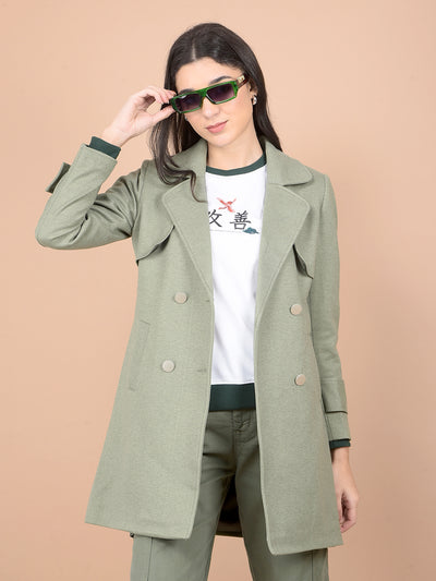 Green Double-Breasted Overcoat-Women Coats-Crimsoune Club