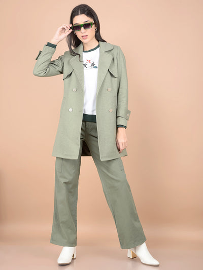 Green Double-Breasted Overcoat-Women Coats-Crimsoune Club