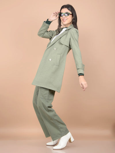 Green Double-Breasted Overcoat-Women Coats-Crimsoune Club