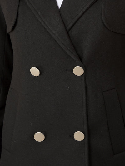 Black Double-Breasted Overcoat-Women Coats-Crimsoune Club