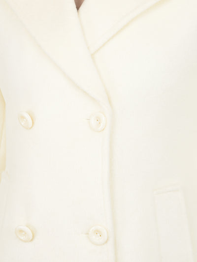 Cream Mid-Thigh Length Double-Breasted Overcoat-Women Coats-Crimsoune Club