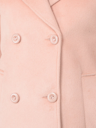 Peach Mid-Thigh Length Double-Breasted Overcoat-Women Coats-Crimsoune Club