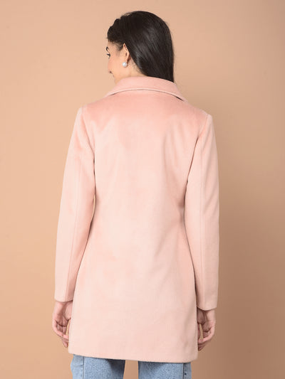 Peach Mid-Thigh Length Double-Breasted Overcoat-Women Coats-Crimsoune Club