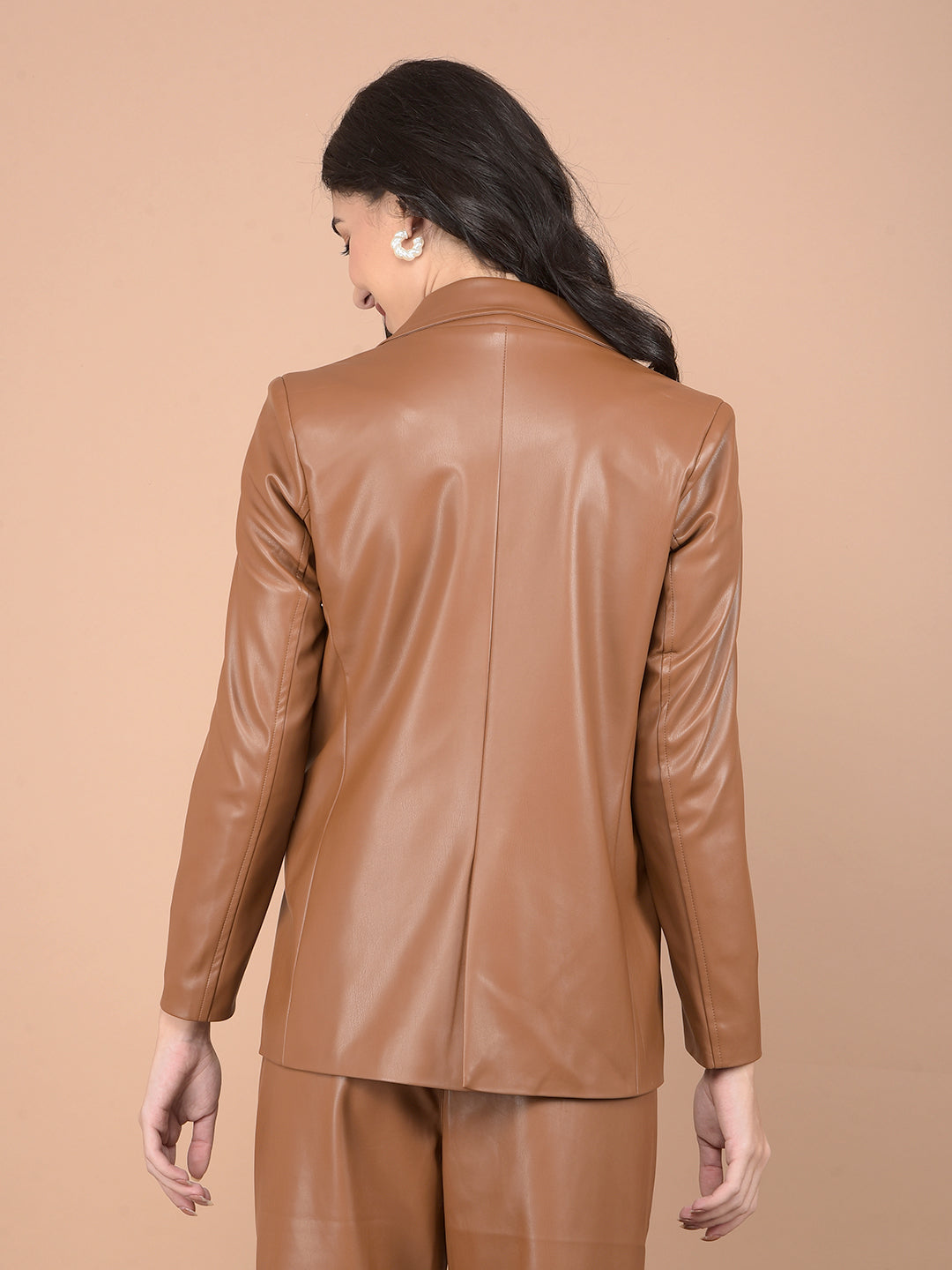 Beige Leather Coat-Women Coats-Crimsoune Club