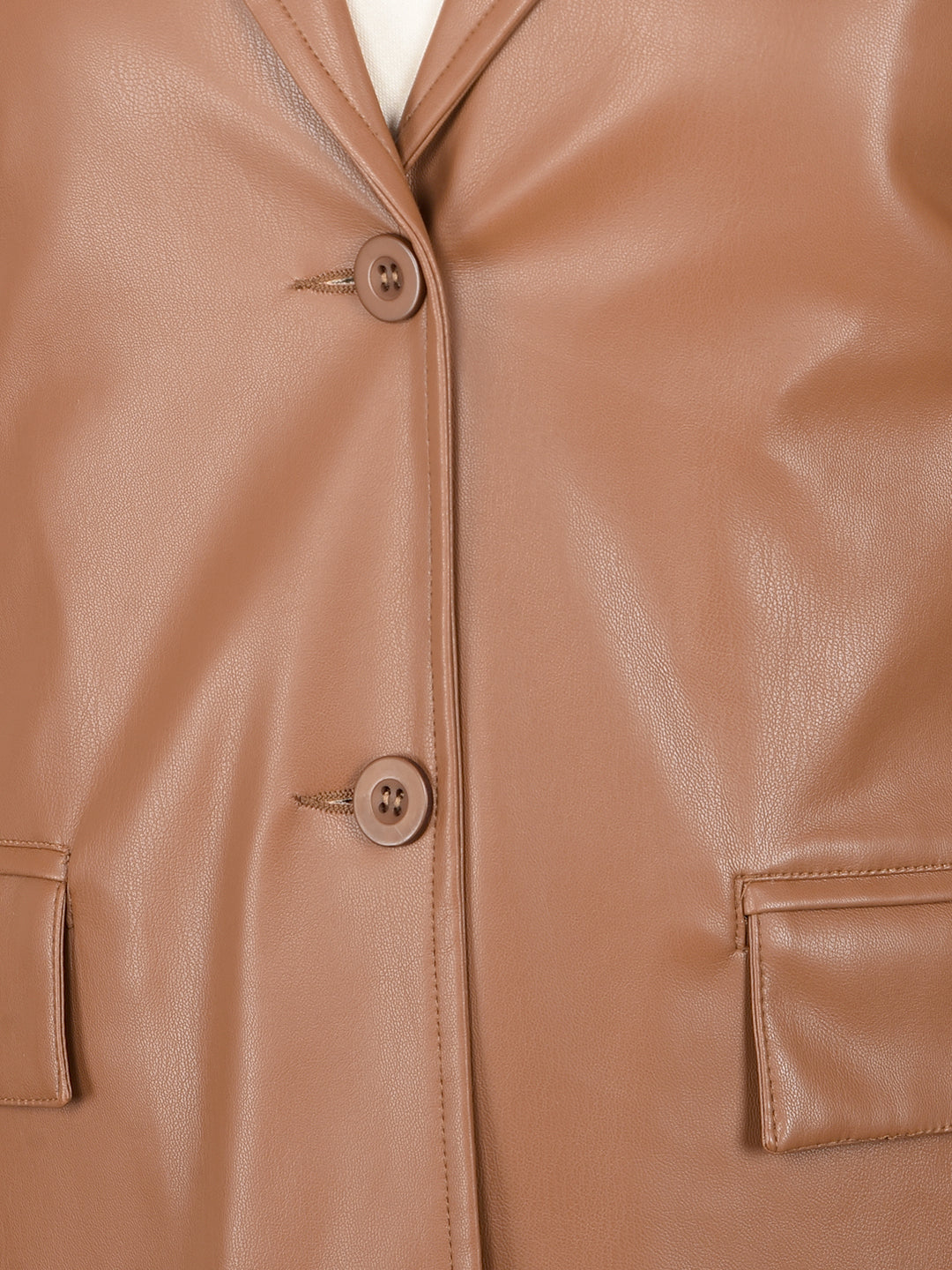 Beige Leather Coat-Women Coats-Crimsoune Club