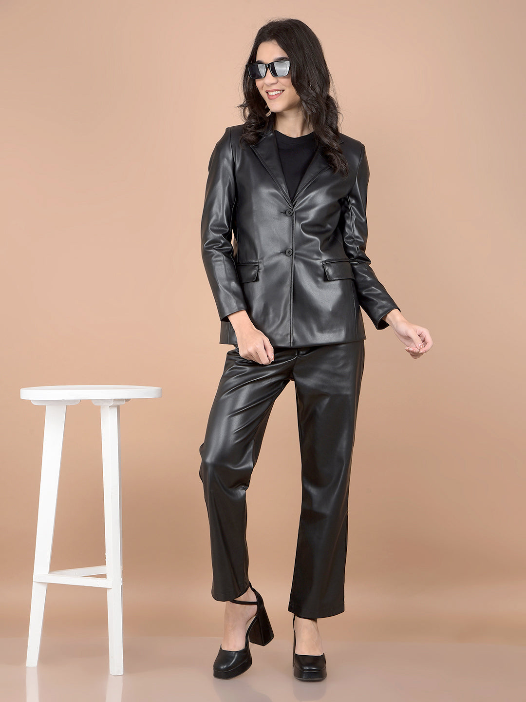 Black Leather Coat-Women Coats-Crimsoune Club