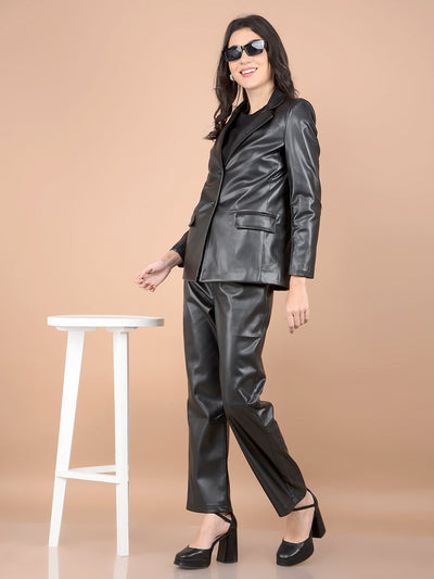 Black Leather Coat-Women Coats-Crimsoune Club