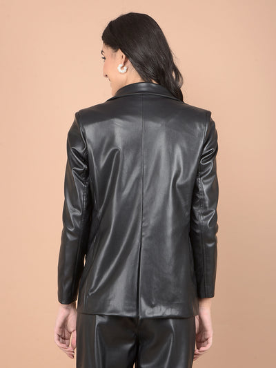 Black Leather Coat-Women Coats-Crimsoune Club