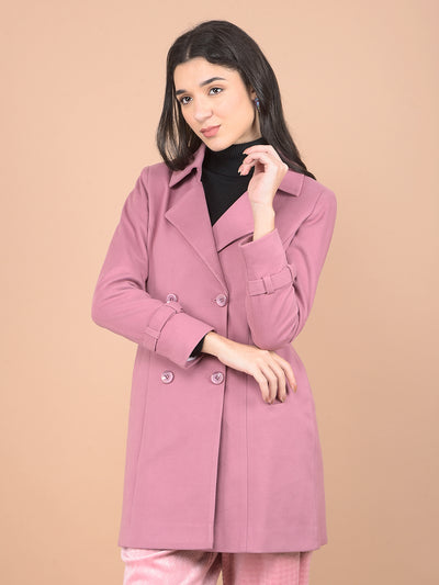 Pink Mid-Thigh Length Double-Breasted Overcoat-Women Coats-Crimsoune Club