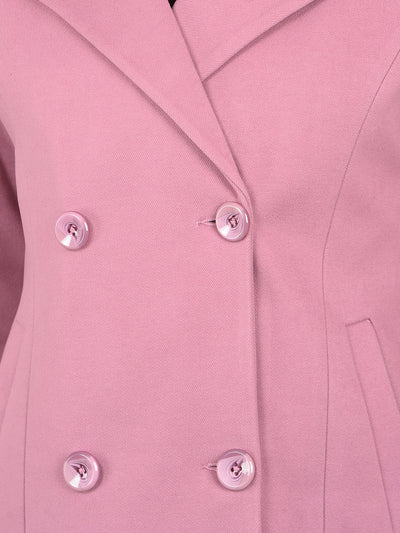 Pink Mid-Thigh Length Double-Breasted Overcoat-Women Coats-Crimsoune Club