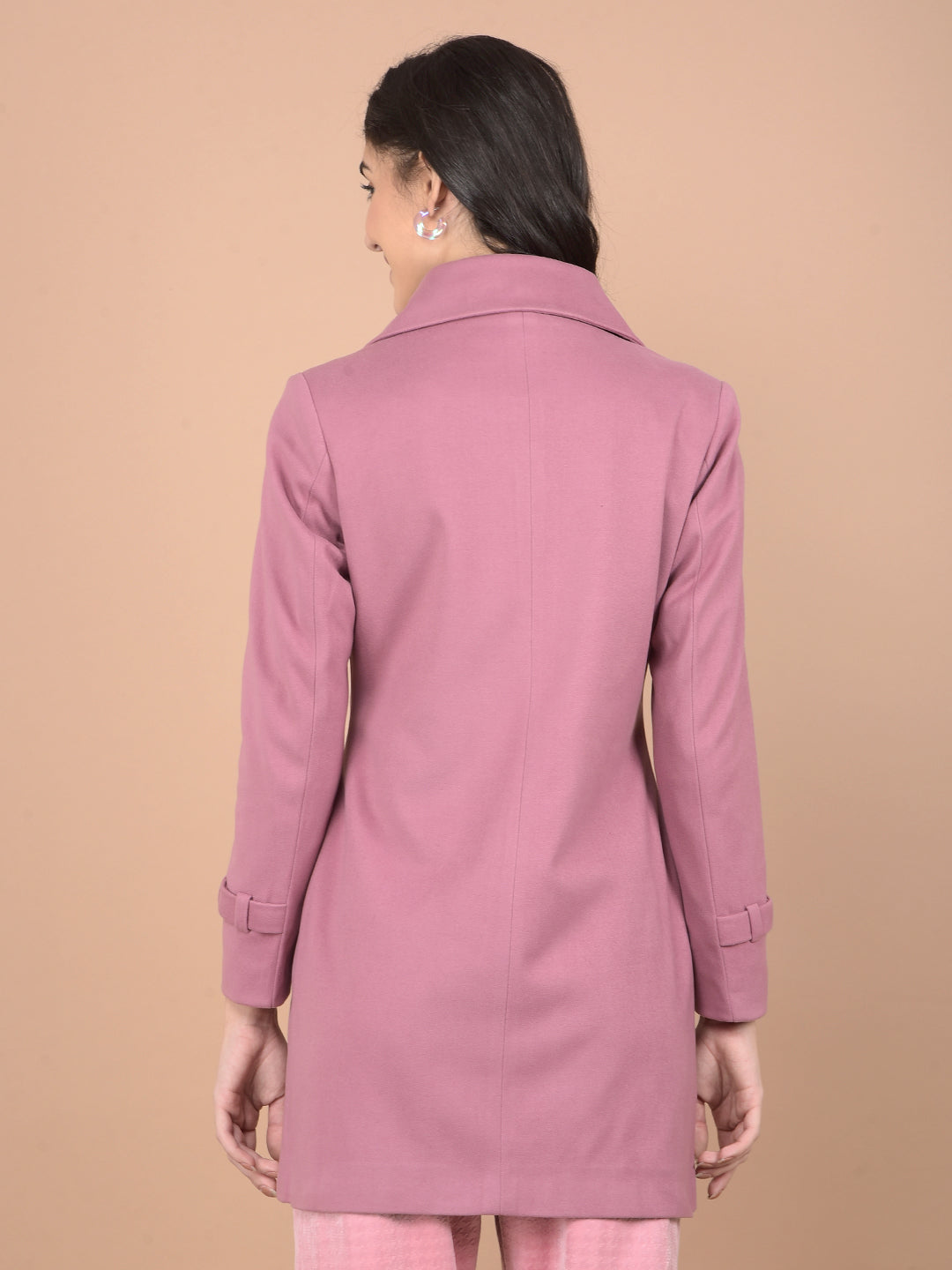 Pink Mid-Thigh Length Double-Breasted Overcoat-Women Coats-Crimsoune Club