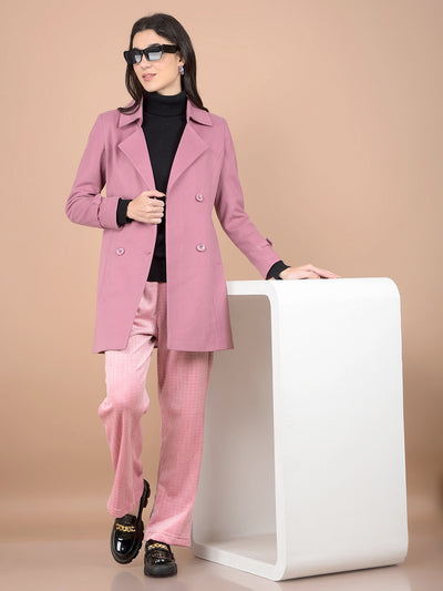 Pink Mid-Thigh Length Double-Breasted Overcoat-Women Coats-Crimsoune Club