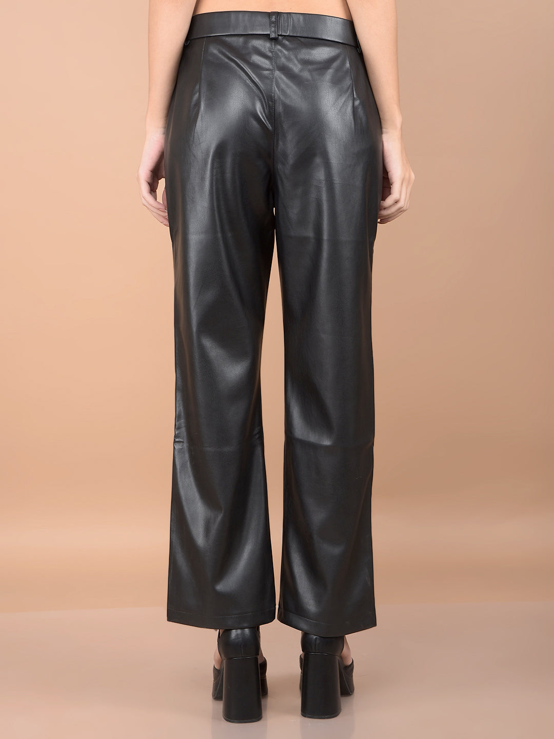 Black Leather Trousers-Women Trousers-Crimsoune Club