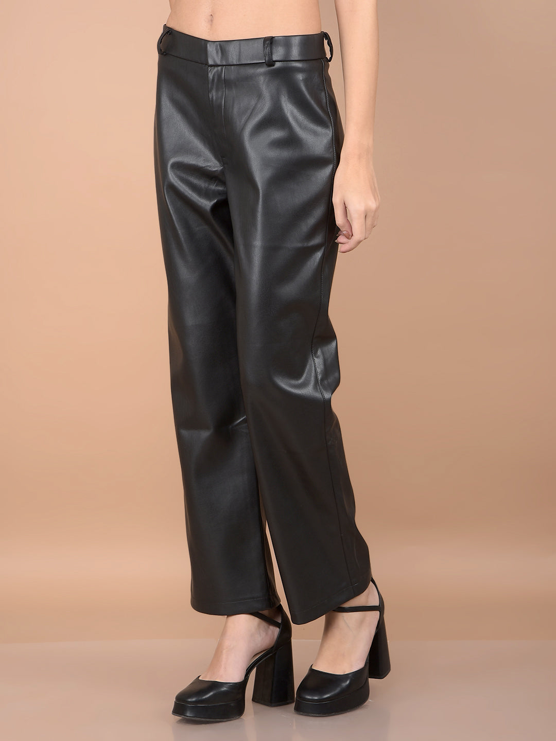 Black Leather Trousers-Women Trousers-Crimsoune Club