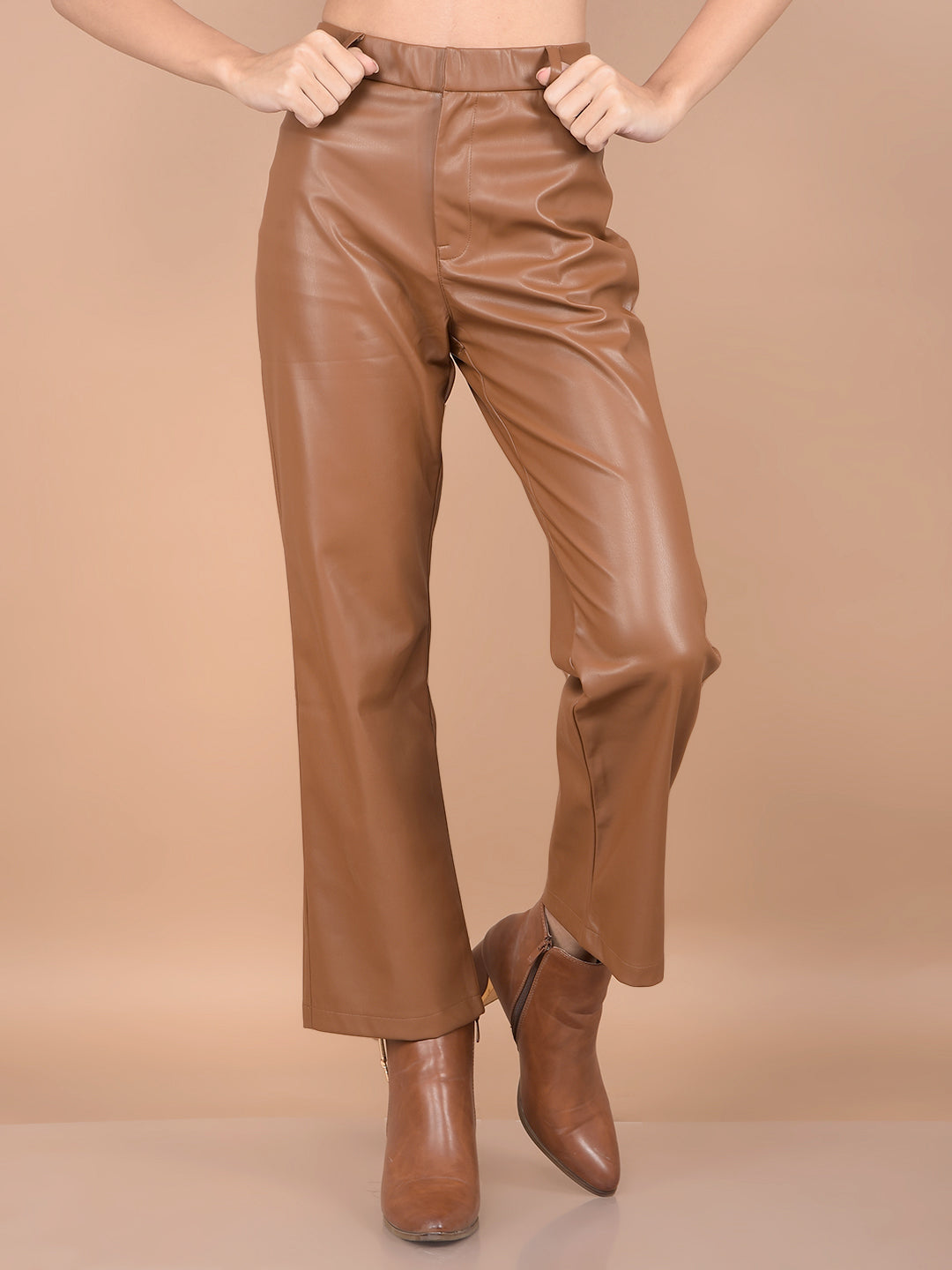 Beige Leather Trousers