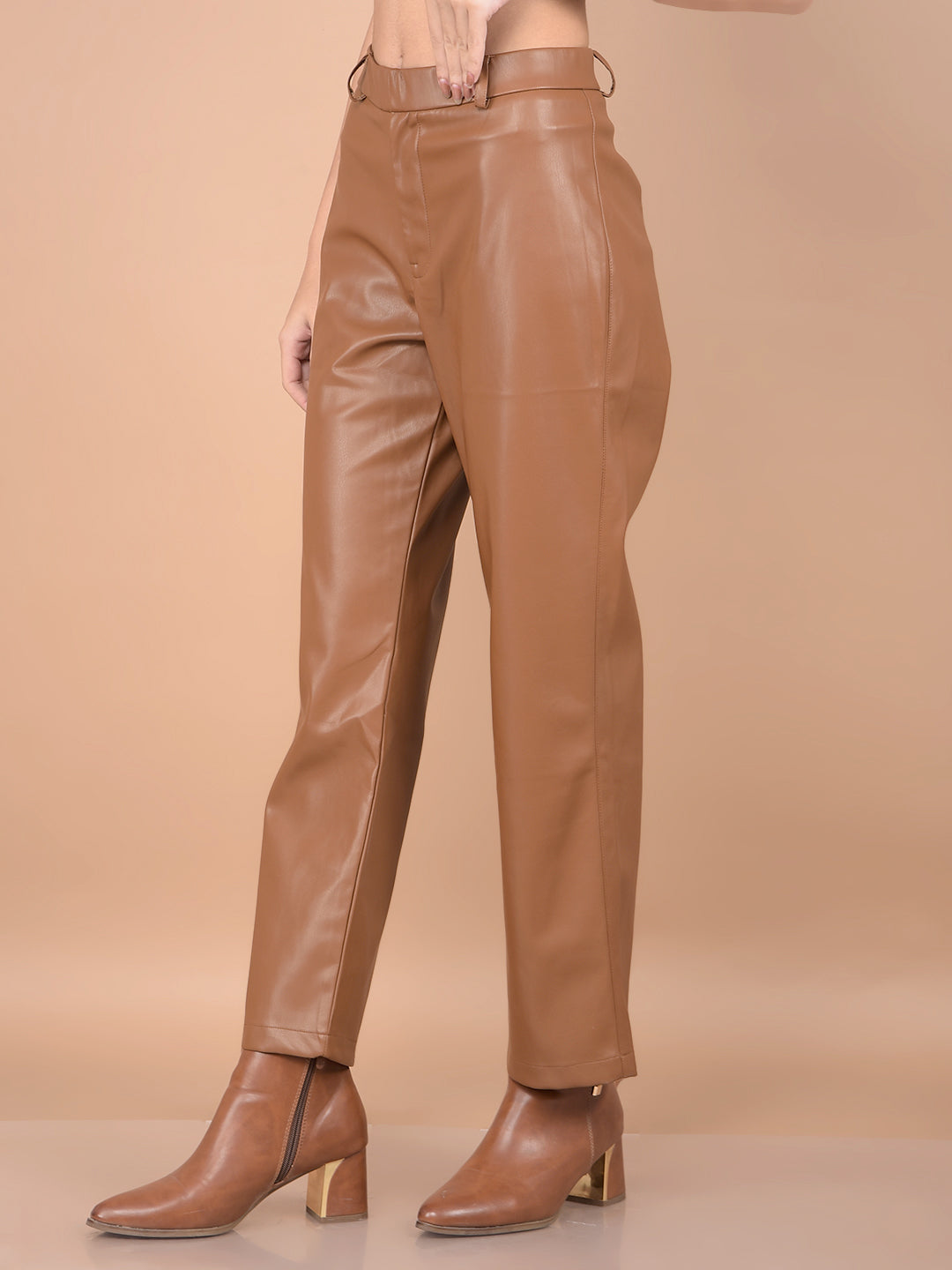 Beige Leather Trousers