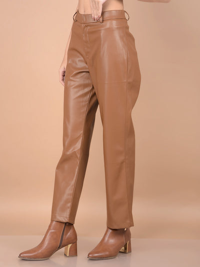 Beige Leather Trousers-Women Trousers-Crimsoune Club