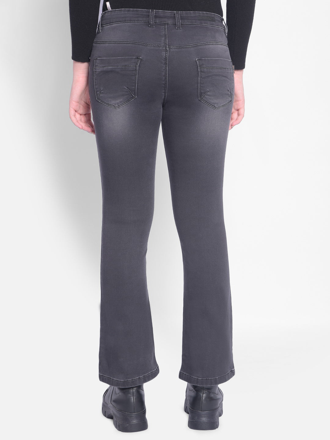 Grey Bootcut Jeans-Women Trousers-Crimsoune Club