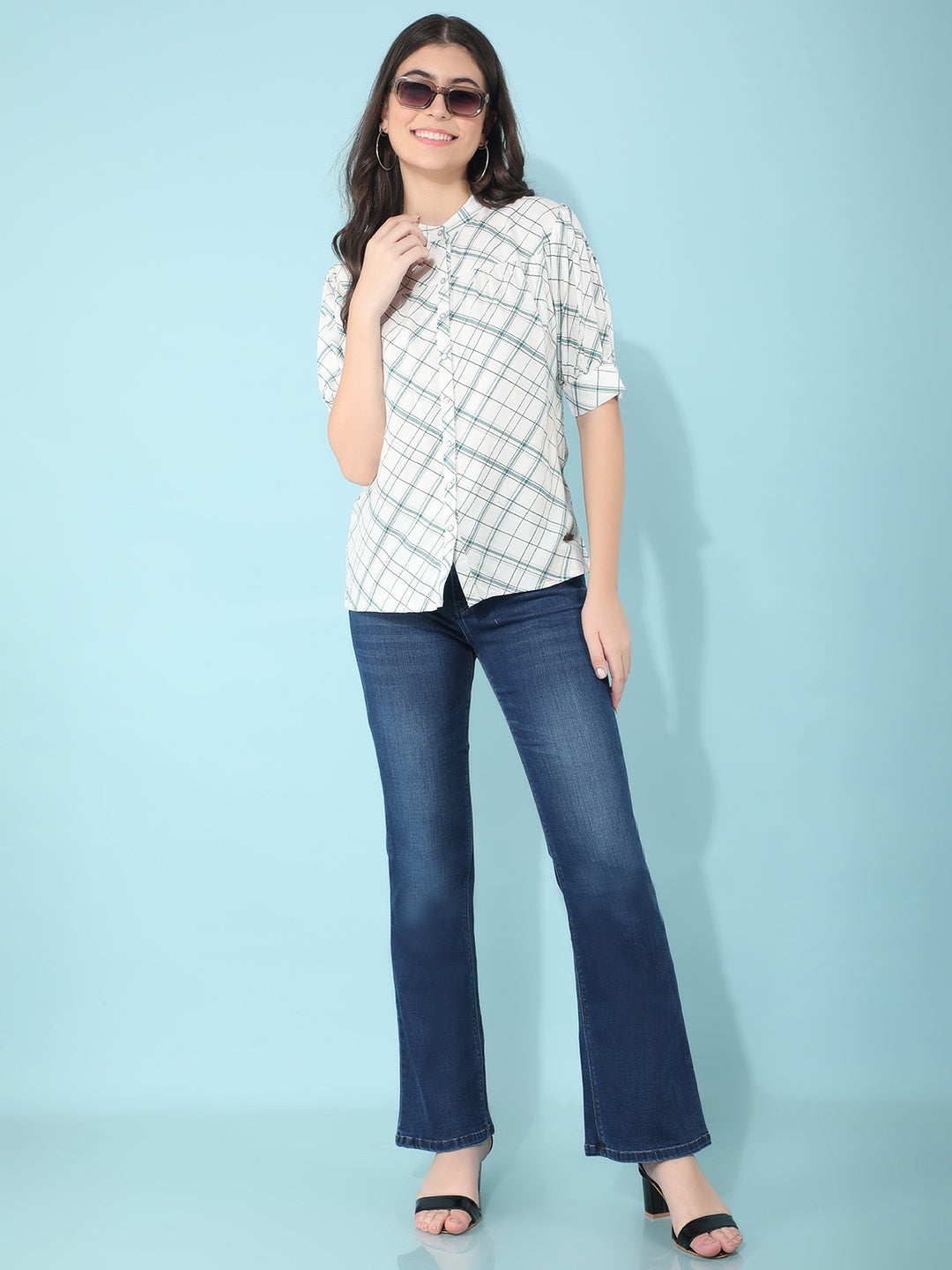 Blue Bootcut Jeans-Women Jeans-Crimsoune Club