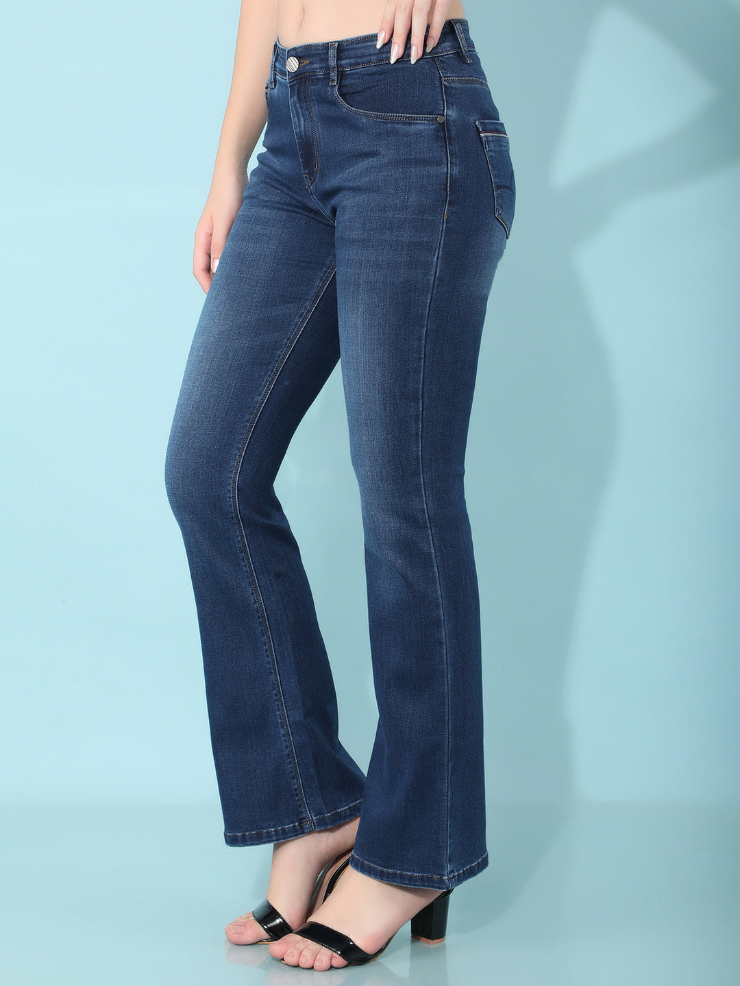 Blue Bootcut Jeans-Women Jeans-Crimsoune Club