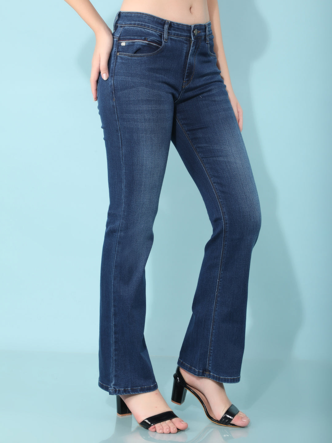 Blue Bootcut Jeans-Women Jeans-Crimsoune Club