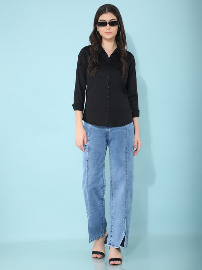 Blue Straight Jeans-Women Jeans-Crimsoune Club