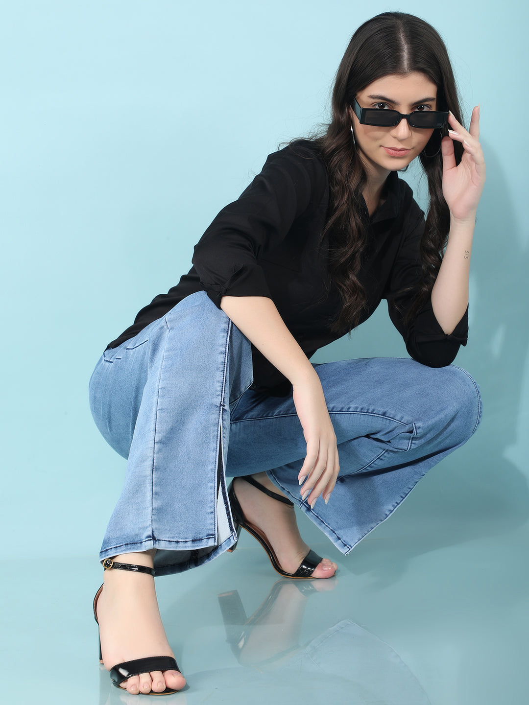 Blue Straight Jeans-Women Jeans-Crimsoune Club