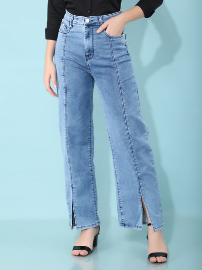 Blue Straight Jeans-Women Jeans-Crimsoune Club