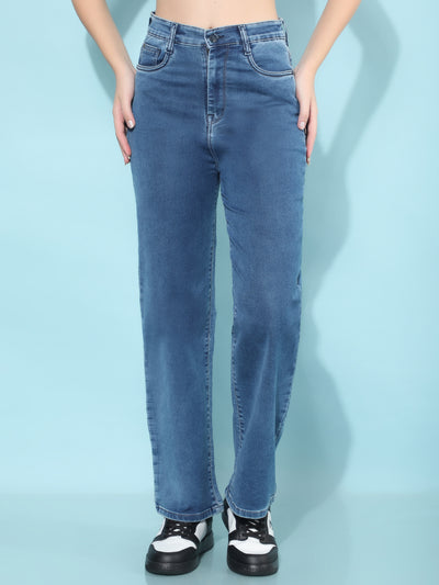 Blue Straight Jeans-Women Jeans-Crimsoune Club