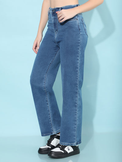 Blue Straight Jeans-Women Jeans-Crimsoune Club