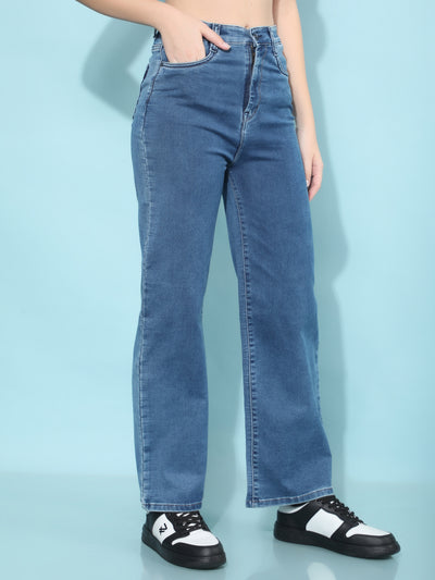 Blue Straight Jeans-Women Jeans-Crimsoune Club