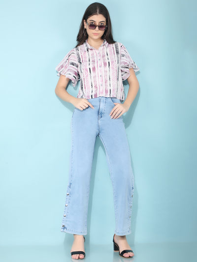 Blue Straight Jeans-Women Jeans-Crimsoune Club