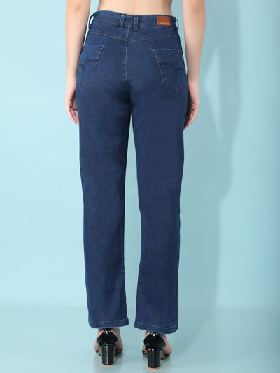 Straight Navy Blue Jeans-Women Jeans-Crimsoune Club